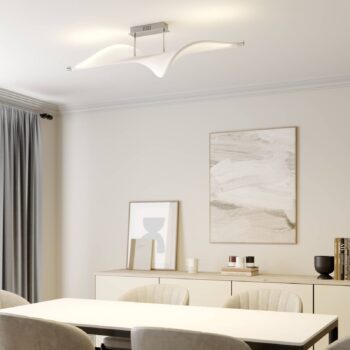 Stropné svietidlo Lucande LED Edano, 122 cm, biele, textilné, stmievateľné
