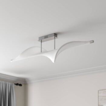 Stropné svietidlo Lucande LED Edano, 122 cm, biele, textilné, stmievateľné