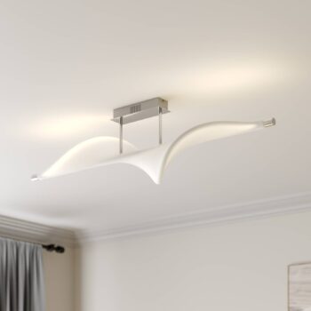 Stropné svietidlo Lucande LED Edano, 122 cm, biele, textilné, stmievateľné