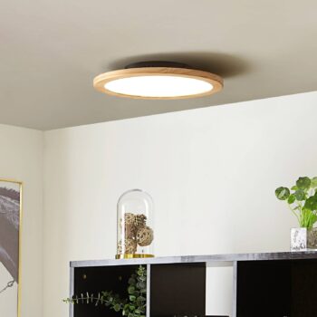 Stropné svietidlo Lucande LED Joren, Ø 38 cm, drevo, CCT, diaľkové