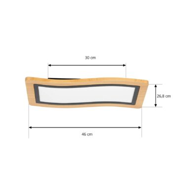 Stropné svietidlo Lucande LED Joren, dĺžka 46 cm, drevo, 3 000 K