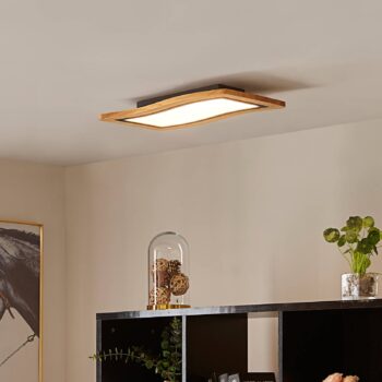 Stropné svietidlo Lucande LED Joren, dĺžka 46 cm, drevo, 3 000 K