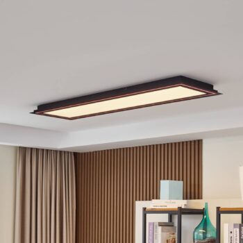 Stropné svietidlo Lucande LED Leicy, čierne, 124 cm, RGB, CCT