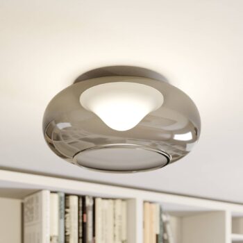 Stropné svietidlo Lucande LED Mijo, Ø 43 cm, dymová sivá, sklo