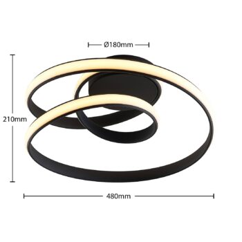 Stropné svietidlo Lucande LED Sakina, čierna farba, kov, Ø 48 cm