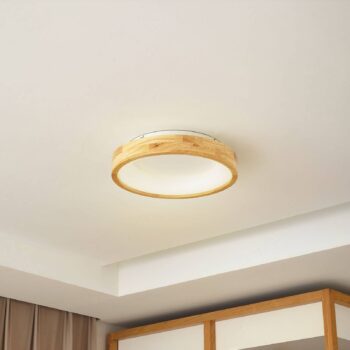Stropné svietidlo Lucande LED Samvel, Ø 40 cm, drevo