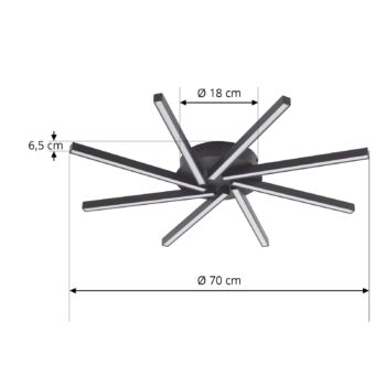 Stropné svietidlo Lucande LED Tjado, Ø 70 cm, čierna farba, kov