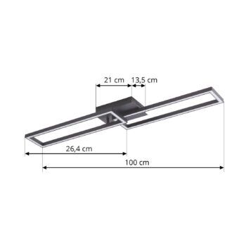 Stropné svietidlo Lucande LED Tjado, dĺžka 100 cm, čierna farba, kov