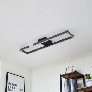 Stropné svietidlo Lucande LED Yvor, 100 cm, čierna farba, hliník