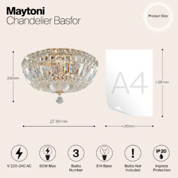Stropné svietidlo Maytoni Basfor, zlatá farba, Ø 30 cm, 3 x E14