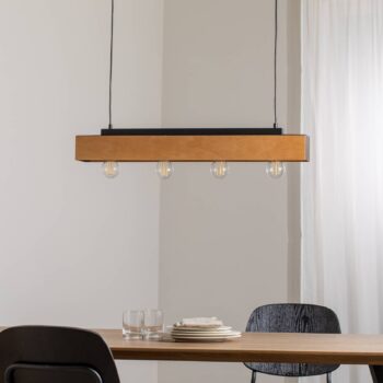 Stropné svietidlo Miluza, čierne/hnedé, dĺžka 76 cm, drevo, 4-pl.