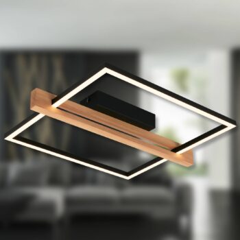 Stropné svietidlo Moldura LED, 43x35 cm, drevo, kov, čierna