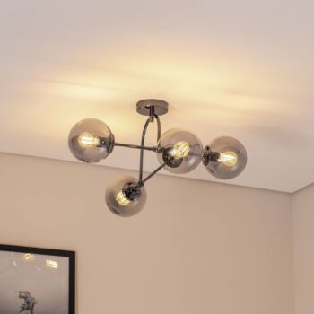 Stropné svietidlo Portemo, dymová sivá/niklová, 83x74 cm, 4-osvetľovacie sklo