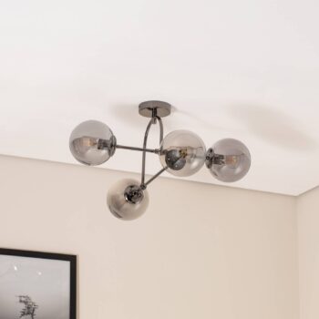 Stropné svietidlo Portemo, dymová sivá/niklová, 83x74 cm, 4-osvetľovacie sklo