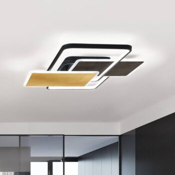 Stropné svietidlo Quadro LED, čierne/zlaté listy, 90 x 60 cm, CCT