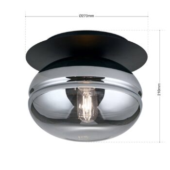 Stropné svietidlo Richard, kov čierny, sklo dymové