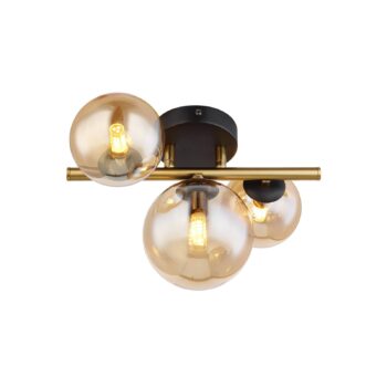 Stropné svietidlo Riha LED, jantárová farba, dĺžka 28,5 cm, 3 svetlá, sklo