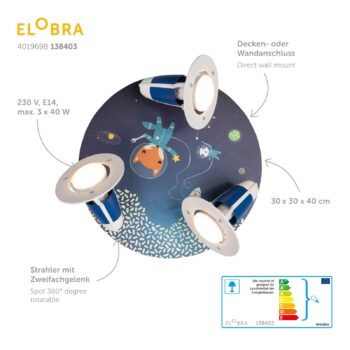 Stropné svietidlo Rondell Space Mission, modré