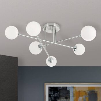 Stropné svietidlo Snowwhite so sútyčím, 6pl. nikel