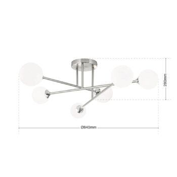 Stropné svietidlo Snowwhite so sútyčím, 6pl. nikel