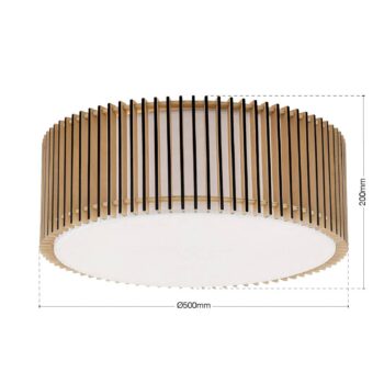 Stropné svietidlo Tarta, Ø 50 cm, drevo, textilný difúzor, 4 x E27