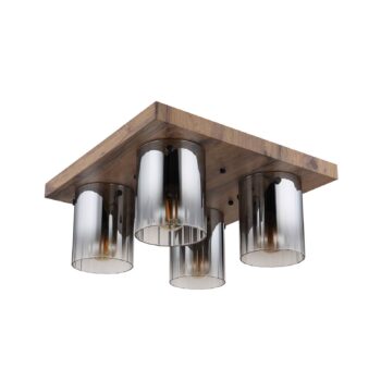 Stropné svietidlo Underwood, dĺžka 41 cm, hnedá/dymovo sivá, MDF