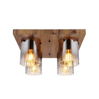 Stropné svietidlo Underwood, dĺžka 41 cm, hnedá/dymovo sivá, MDF