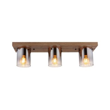 Stropné svietidlo Underwood, dĺžka 71 cm, hnedá/dymovo sivá, MDF