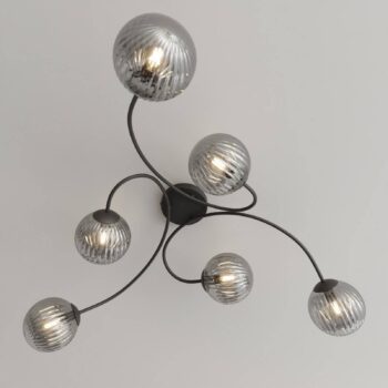 Stropné svietidlo Vibra, dymovo sivé/čierne, dĺžka 97 cm, 6 svetiel.