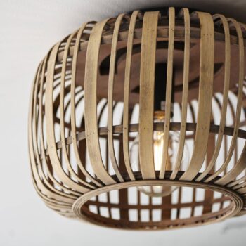 Stropné svietidlo Woodrow, Ø 40 cm, svetlé drevo, bambus/kov