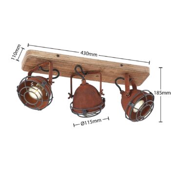 Stropný bod Lindby Farovi, hrdzavý, 45 cm, 3-svetelný, drevo, GU10