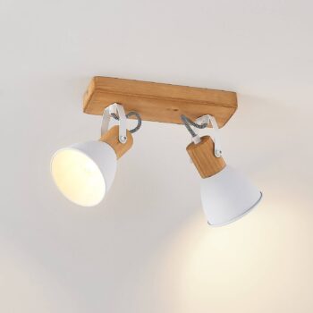 Stropný bod Lindby Merela, biely, 28 cm, 2 svetlá, drevo, E14