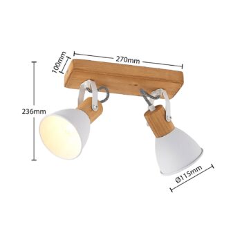 Stropný bod Lindby Merela, biely, 28 cm, 2 svetlá, drevo, E14