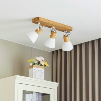 Stropný bod Lindby Merela, biely, 45 cm, 3 svetlá, drevo, E14