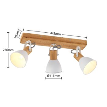 Stropný bod Lindby Merela, biely, 45 cm, 3 svetlá, drevo, E14