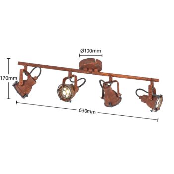 Stropný bod Lindby Scabra, 63 cm, hrdzavohnedý, 4 svetlá, kov