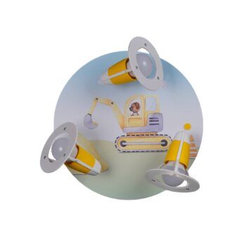Stropný luster na stavenisko, žltý, Ø 29 cm, 3-plameňový