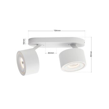 Stropný reflektor LED Specter, biely, dĺžka 19,4 cm, hliník, 2 svetlá.