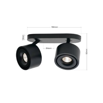 Stropný reflektor LED Specter, čierny, dĺžka 19,4 cm, hliník