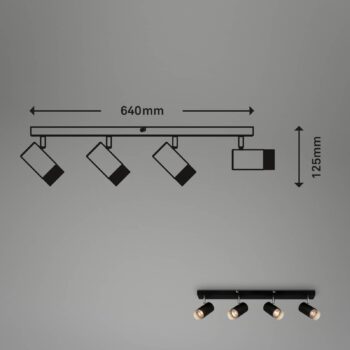 Stropný reflektor Plek GU10 čierny/strieborný so štyrmi svetlami