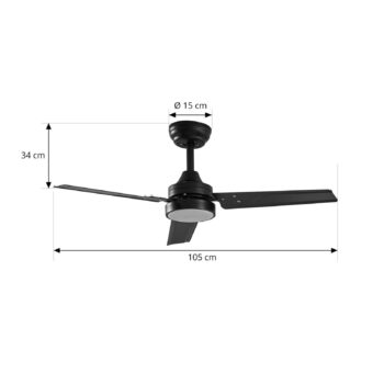 Stropný ventilátor Lindby LED Aerallo, čierny, CCT, tichý