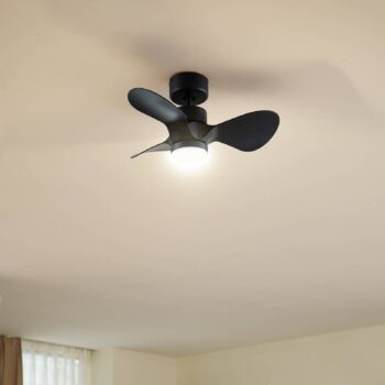 Stropný ventilátor Lindby LED Enon, čierny, DC motor, tichý