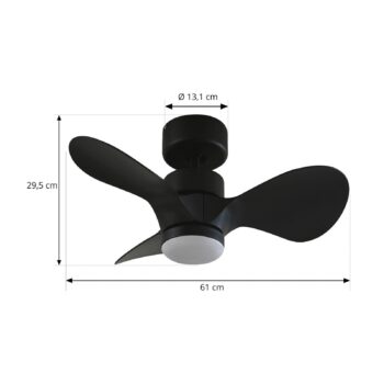 Stropný ventilátor Lindby LED Enon, čierny, DC motor, tichý