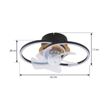 Stropný ventilátor Lindby LED Lomana, čierny, tichý, CCT