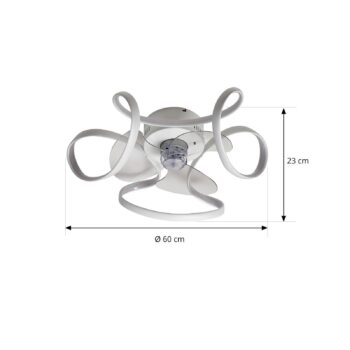 Stropný ventilátor Lindby LED Lomata, biely, tichý, Ø 23 cm