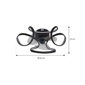 Stropný ventilátor Lindby LED Lomata, čierny, tichý, Ø 23 cm