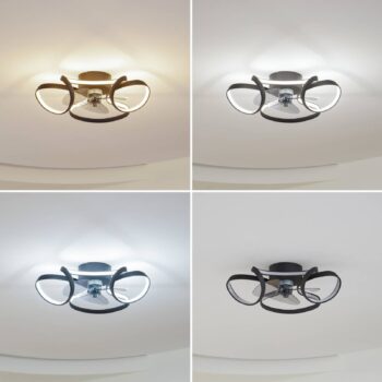 Stropný ventilátor Lindby LED Lomata, čierny, tichý, Ø 23 cm