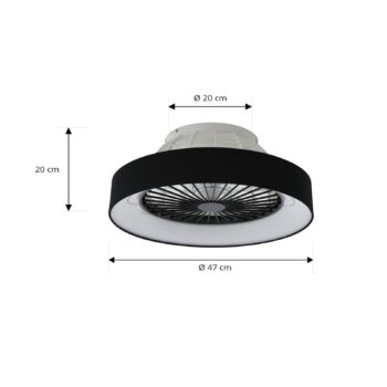 Stropný ventilátor Lindby LED Mace, čierny, tichý, Ø 47 cm