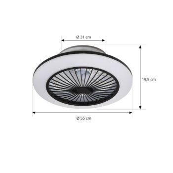 Stropný ventilátor Lindby LED Mamuti, čierny, tichý, Ø 55 cm