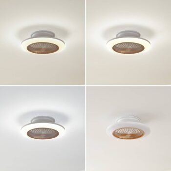 Stropný ventilátor Lindby LED Mamuti, farba dreva, tichý, 55 cm